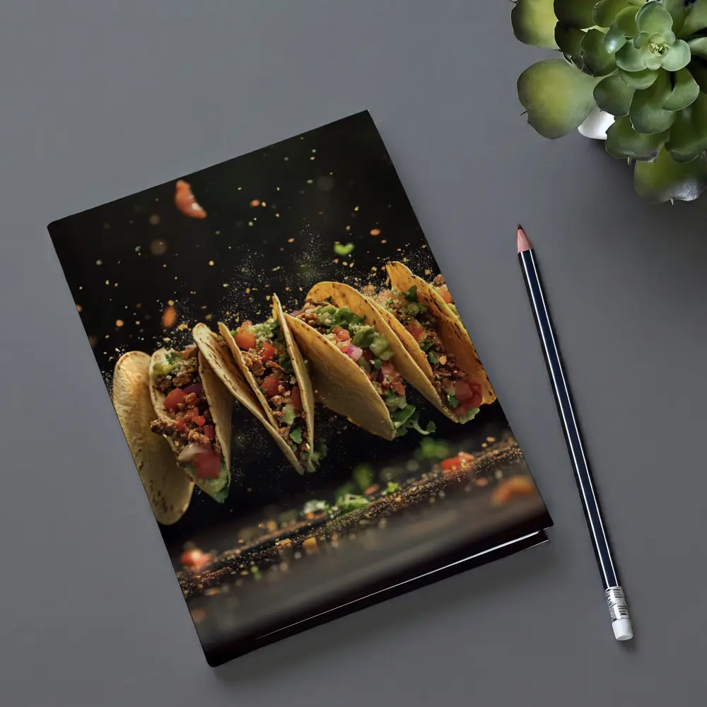 Flying Tacos Dark Background Food Art – Notebooks