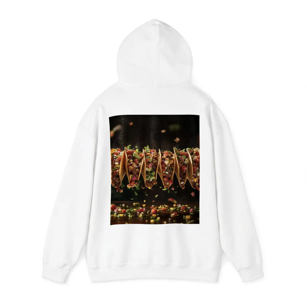 Ground Beef Tacos Flying Over Dark Table – Hoodies
