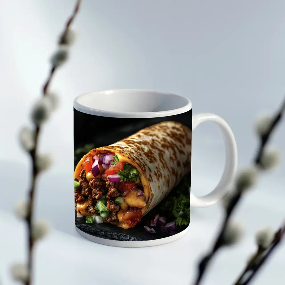 Loaded Beef Burrito Melted Cheese Dark Background – Mugs