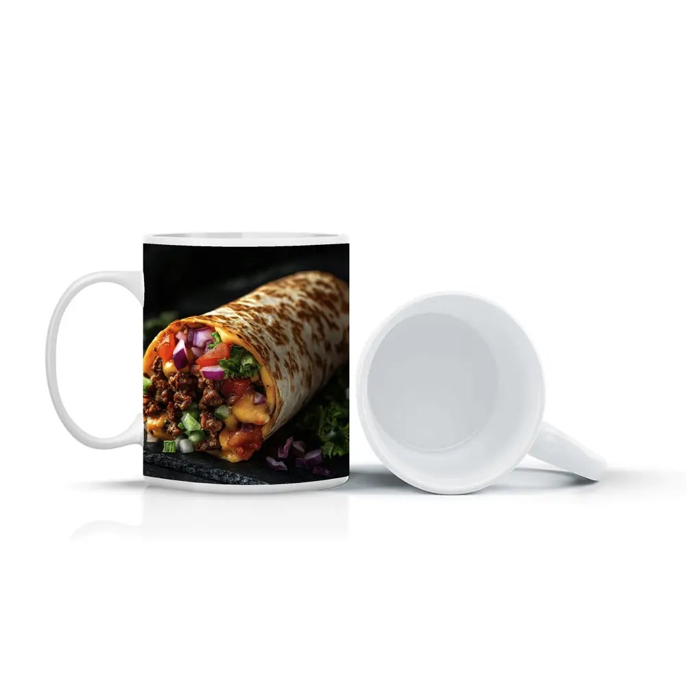Loaded Beef Burrito Melted Cheese Dark Background – Mugs