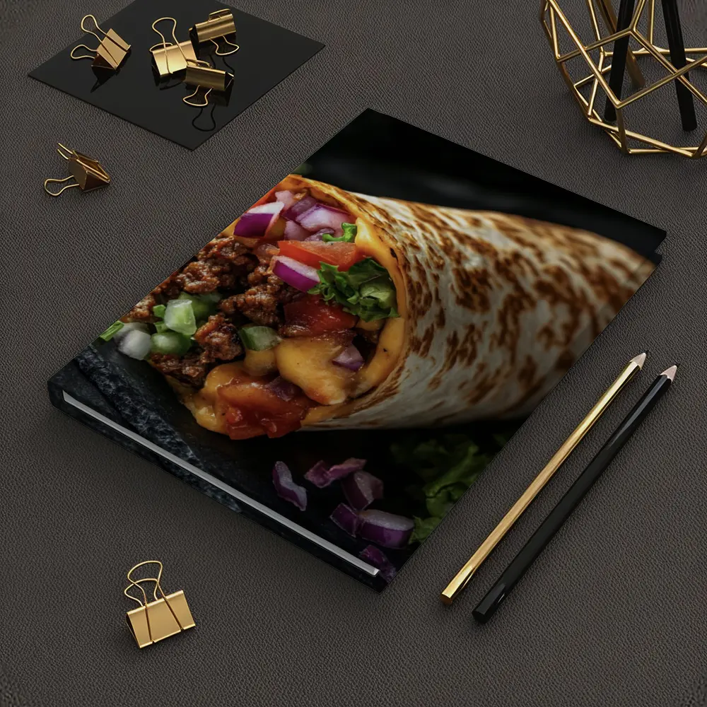 Loaded Beef Burrito Melted Cheese Dark Background – Notebooks