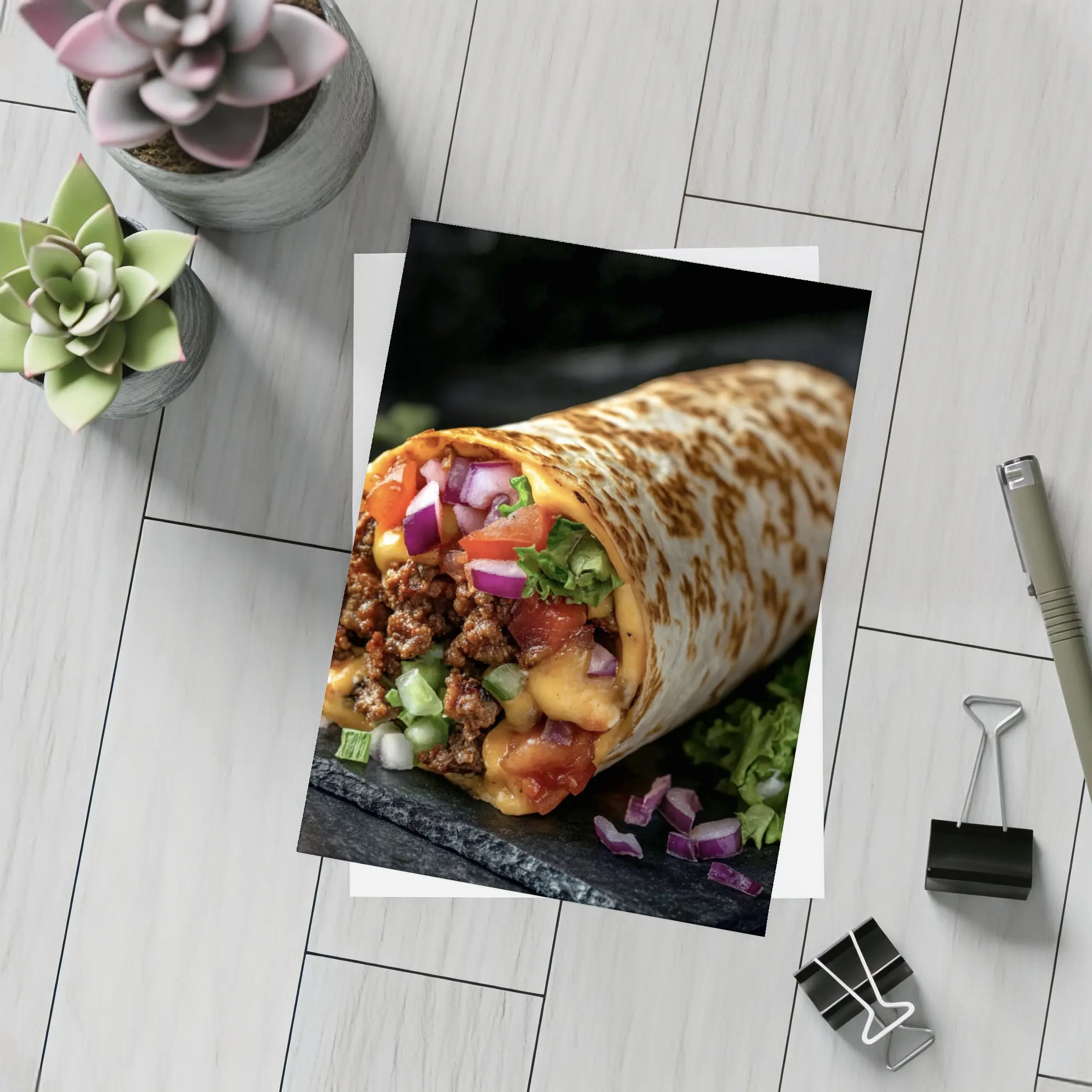 Loaded Beef Burrito Melted Cheese Dark Background – Postcards