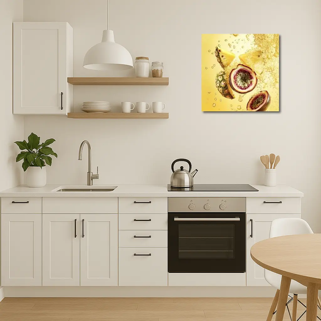 Pineapple Passion Fruit Splash Yellow Background – Wall Art