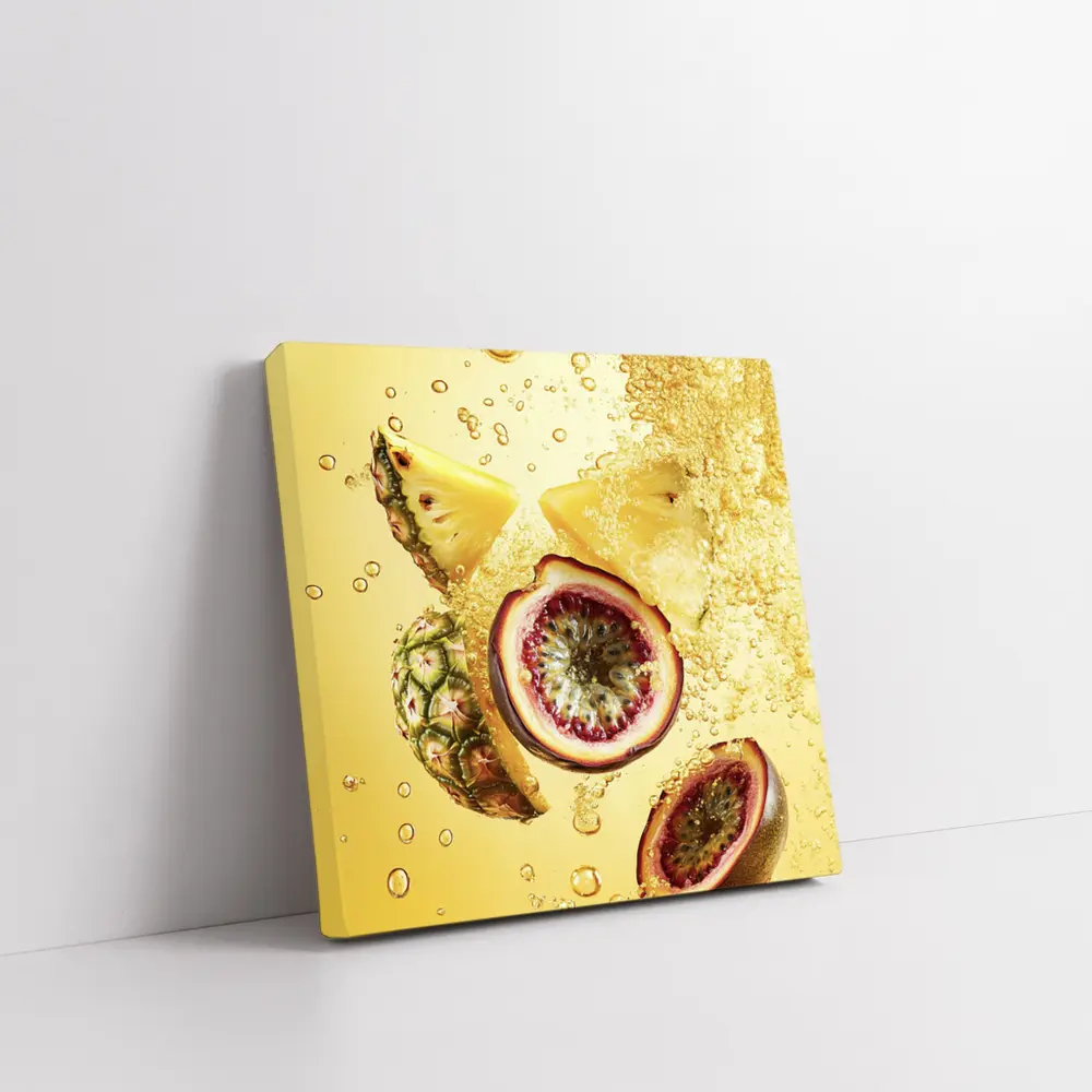 Pineapple Passion Fruit Splash Yellow Background – Wall Art