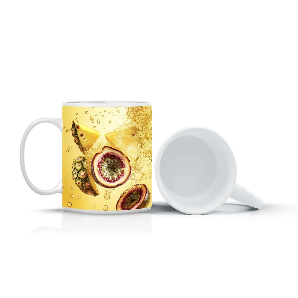 Pineapple Passion Fruit Splash Yellow Background – Mugs