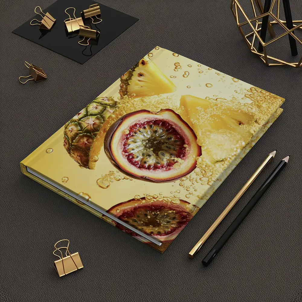 Pineapple Passion Fruit Splash Yellow Background – Notebooks
