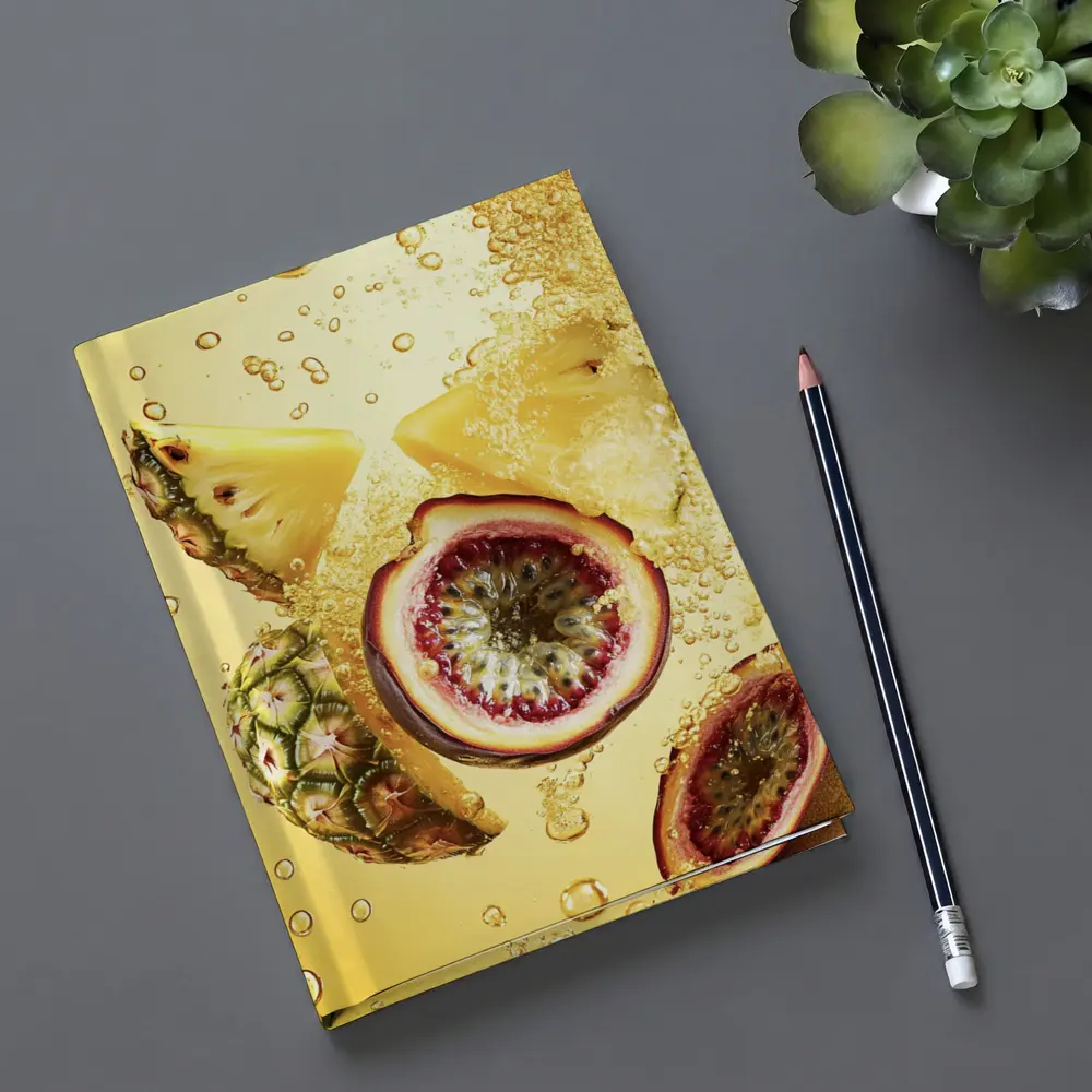 Pineapple Passion Fruit Splash Yellow Background – Notebooks