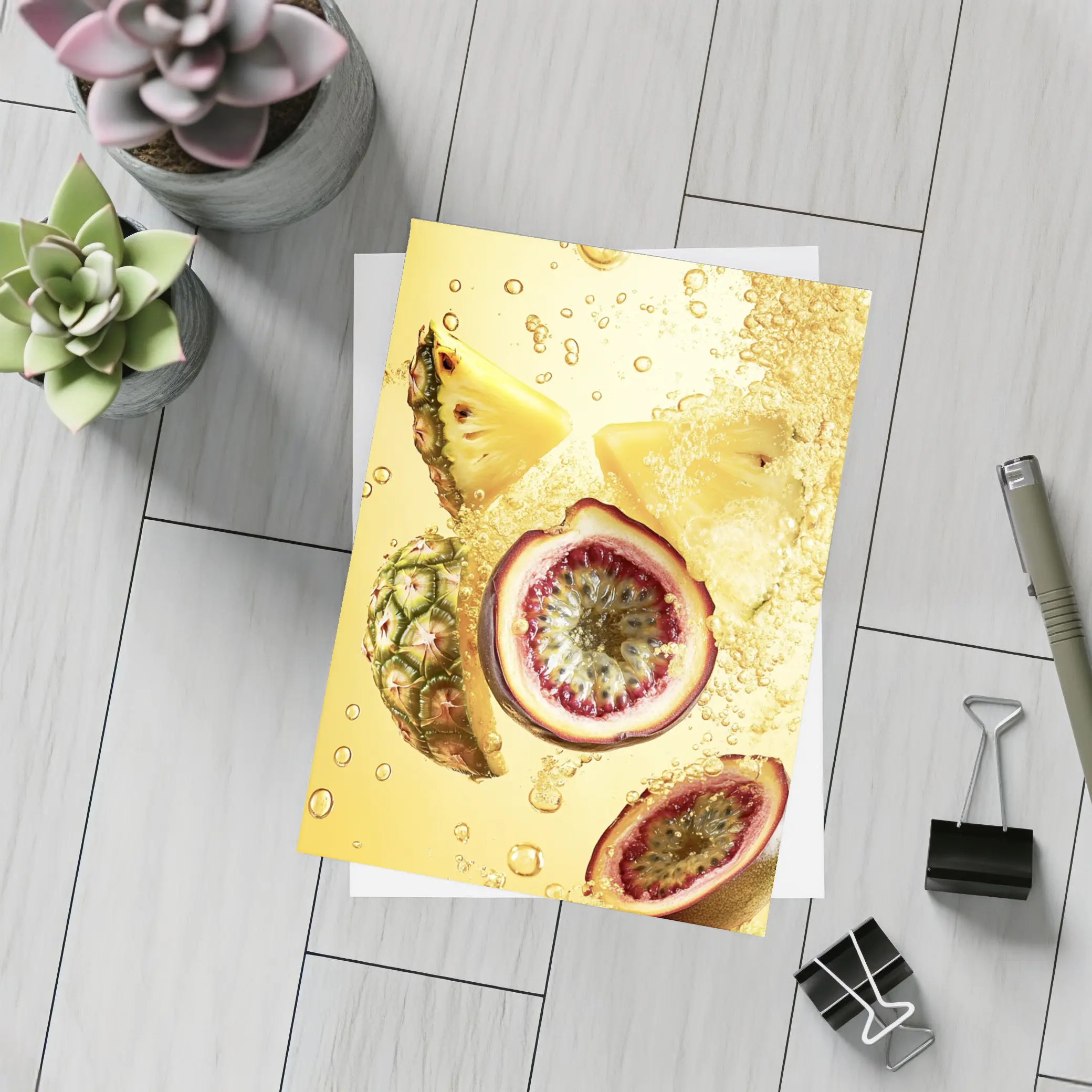 Pineapple Passion Fruit Splash Yellow Background – Postcards