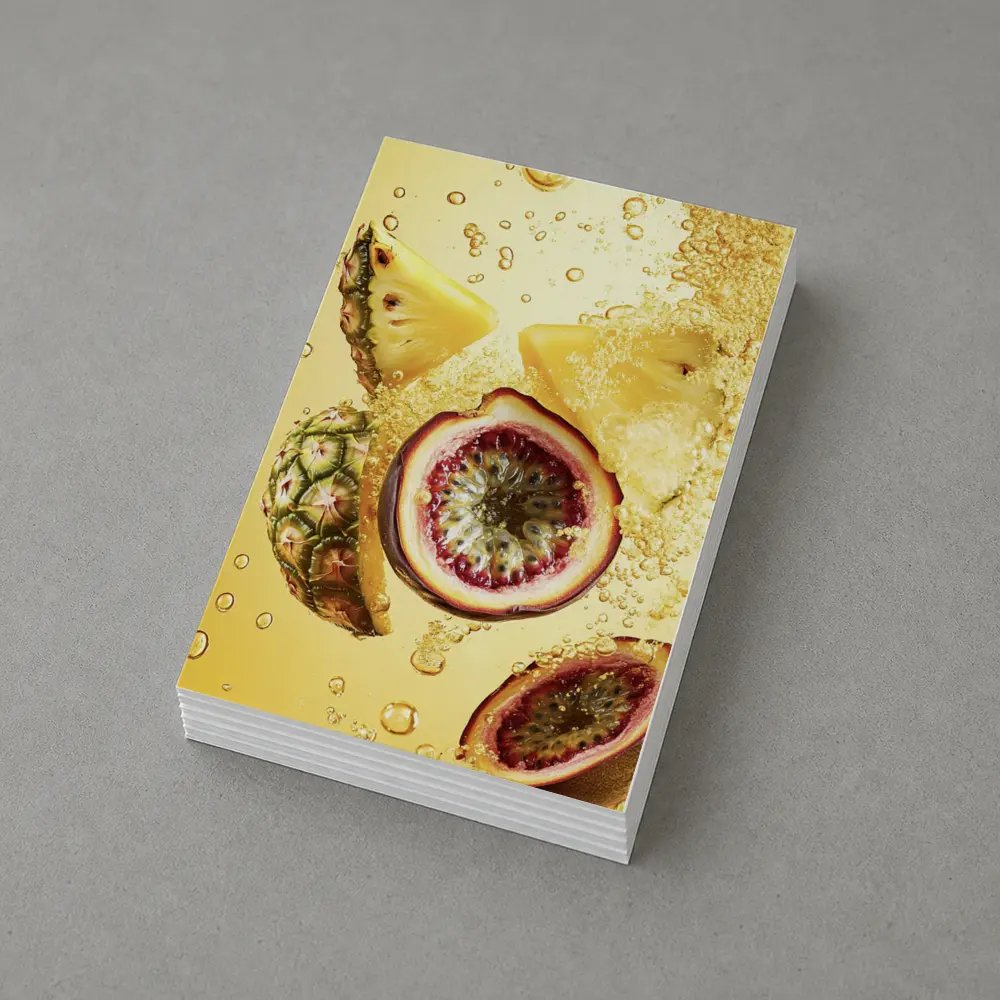 Pineapple Passion Fruit Splash Yellow Background – Postcards