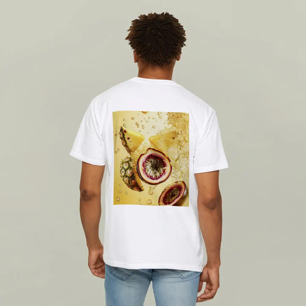 Pineapple Passion Fruit Splash Yellow Background – T-Shirts