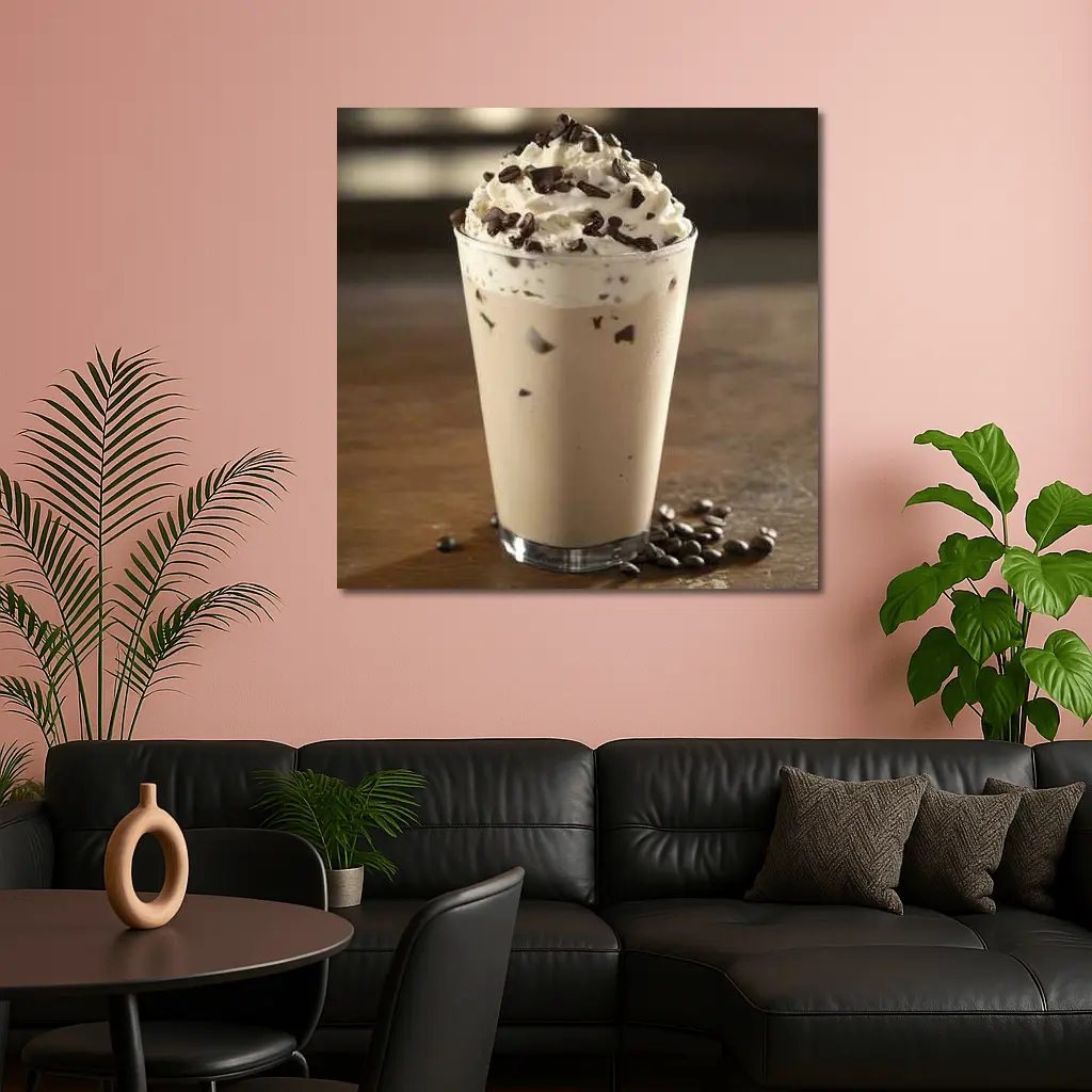 Iced Coffee Drink Whipped Cream Chocolate Wood – Wall Art
