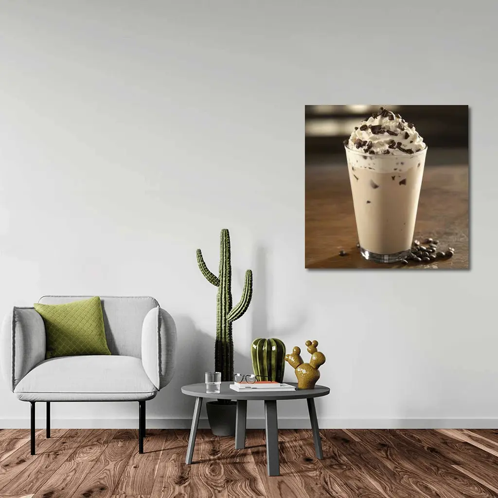Iced Coffee Drink Whipped Cream Chocolate Wood – Wall Art