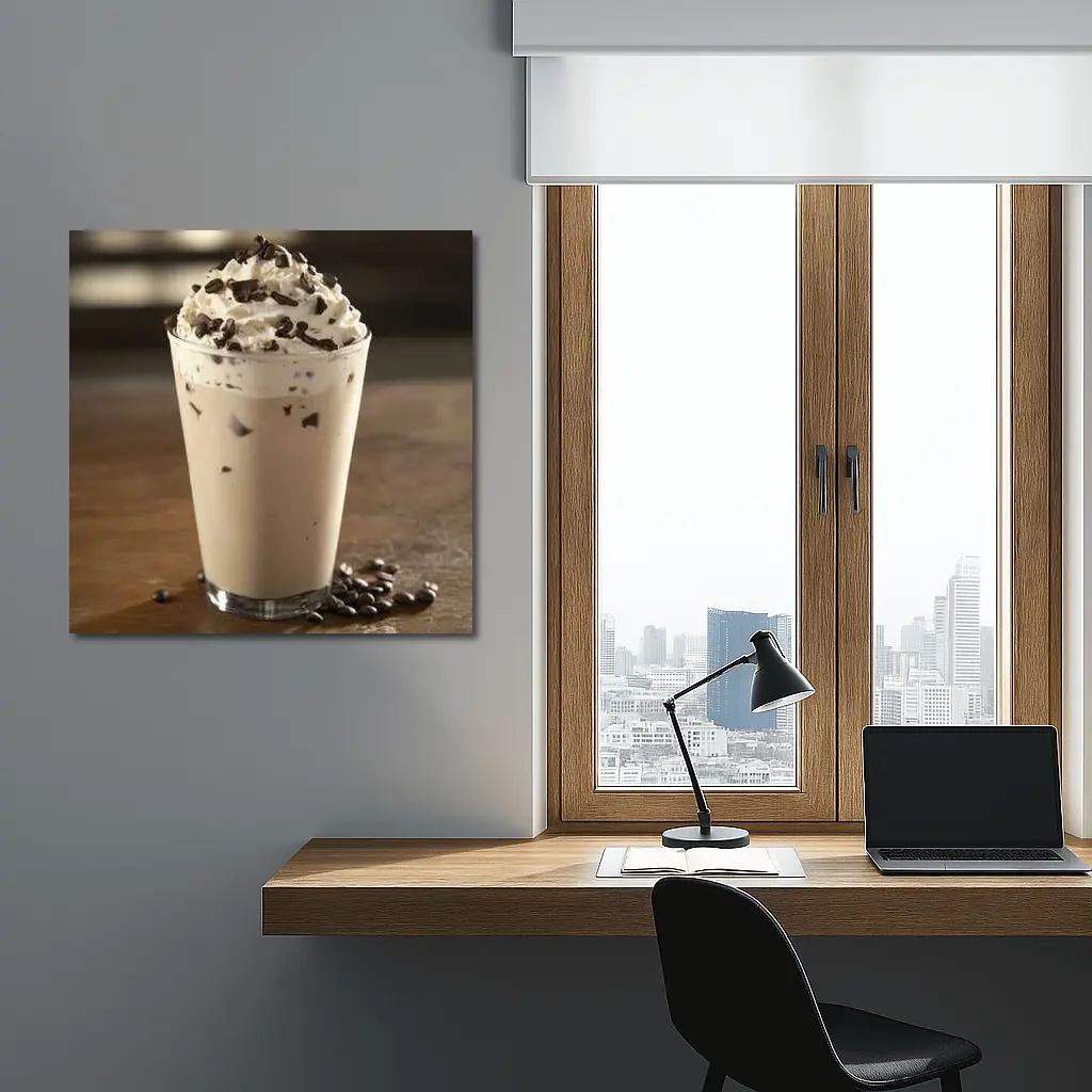 Iced Coffee Drink Whipped Cream Chocolate Wood – Wall Art