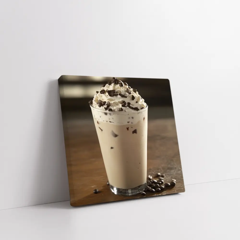 Iced Coffee Drink Whipped Cream Chocolate Wood – Wall Art