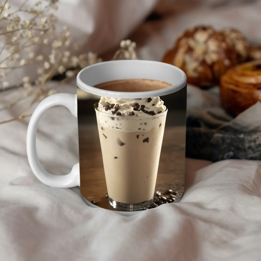 Iced Coffee Drink Whipped Cream Chocolate Wood – Mugs