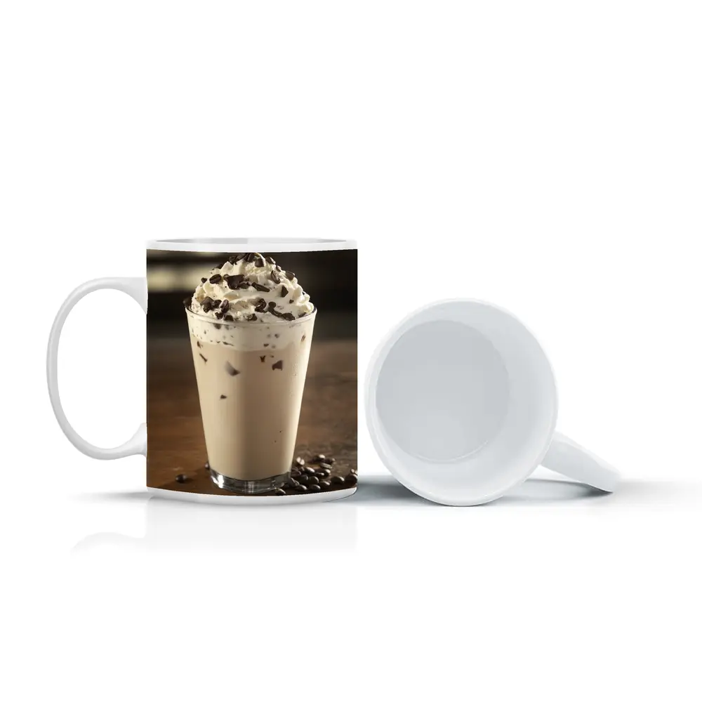 Iced Coffee Drink Whipped Cream Chocolate Wood – Mugs
