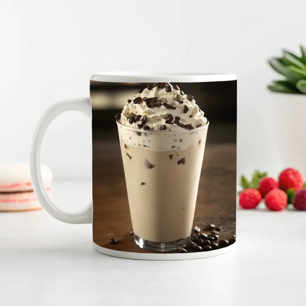 Iced Coffee Drink Whipped Cream Chocolate Wood – Mugs