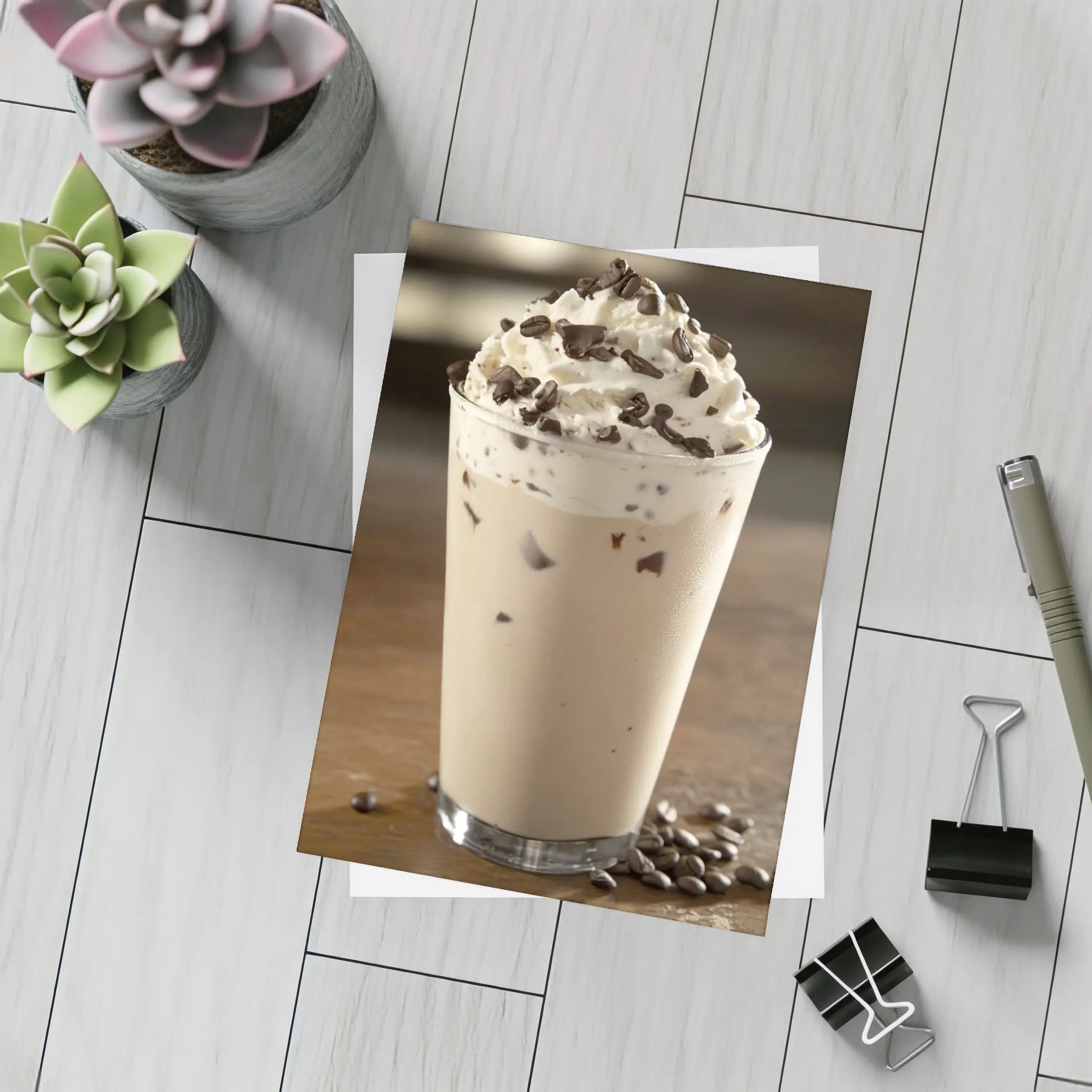 Iced Coffee Drink Whipped Cream Chocolate Wood – Postcards