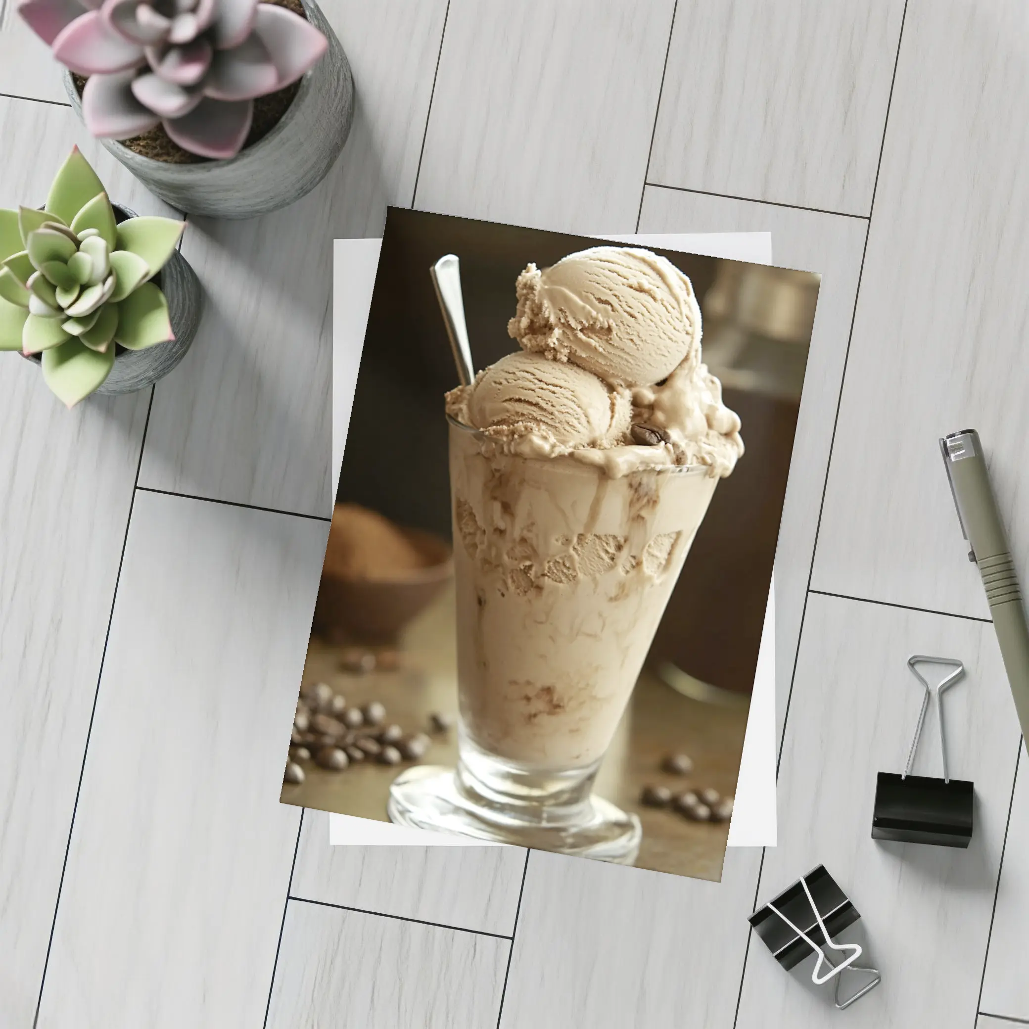 Coffee Ice Cream Glass With Coffee Beans – Postcards