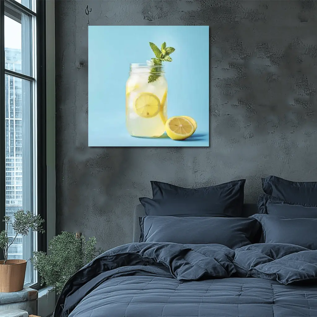 Lemonade Mason Jar Mint Blue Background – Wall Art