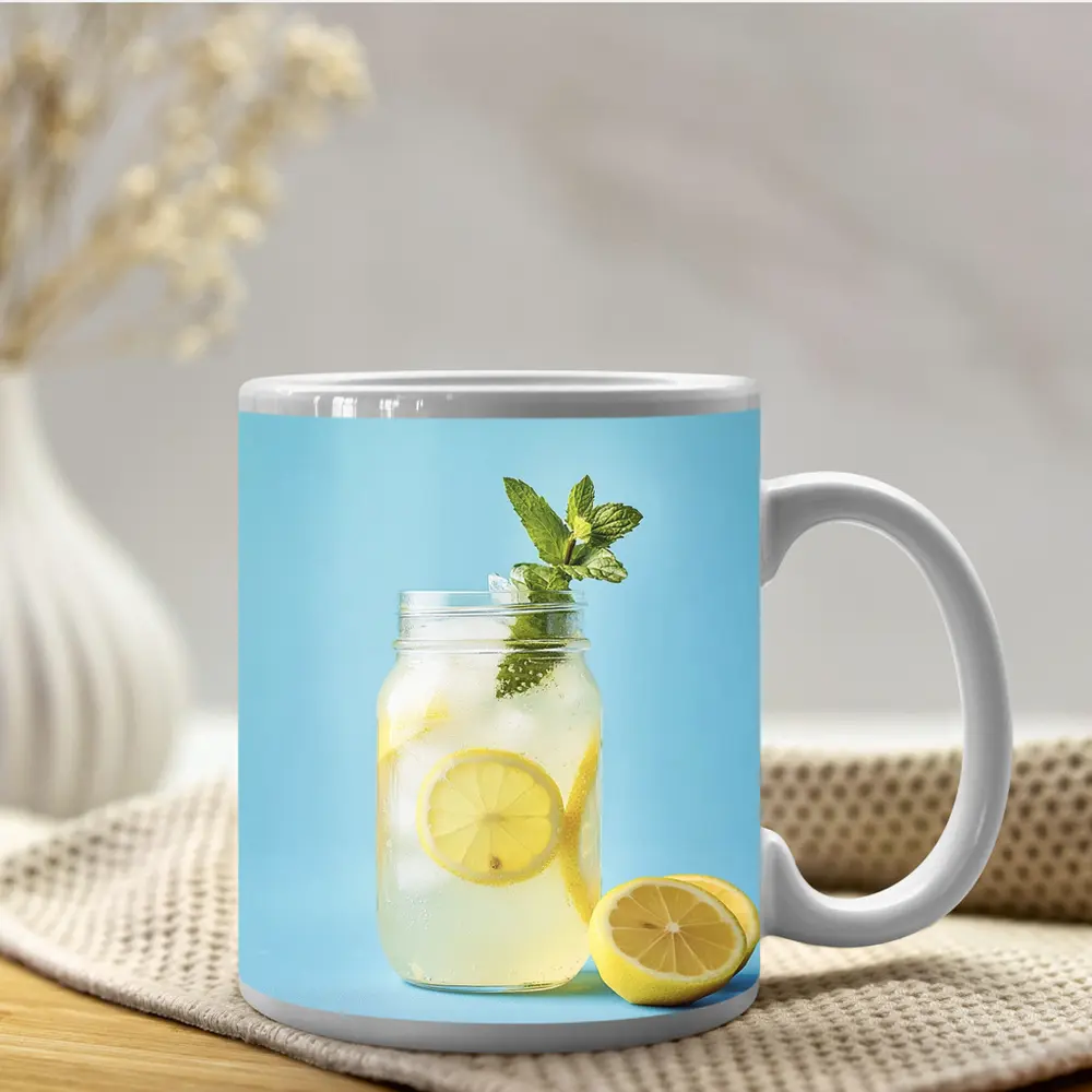 Lemonade Mason Jar Mint Blue Background – Mugs
