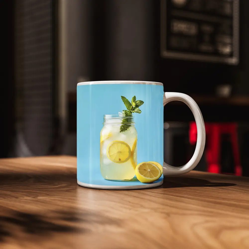 Lemonade Mason Jar Mint Blue Background – Mugs