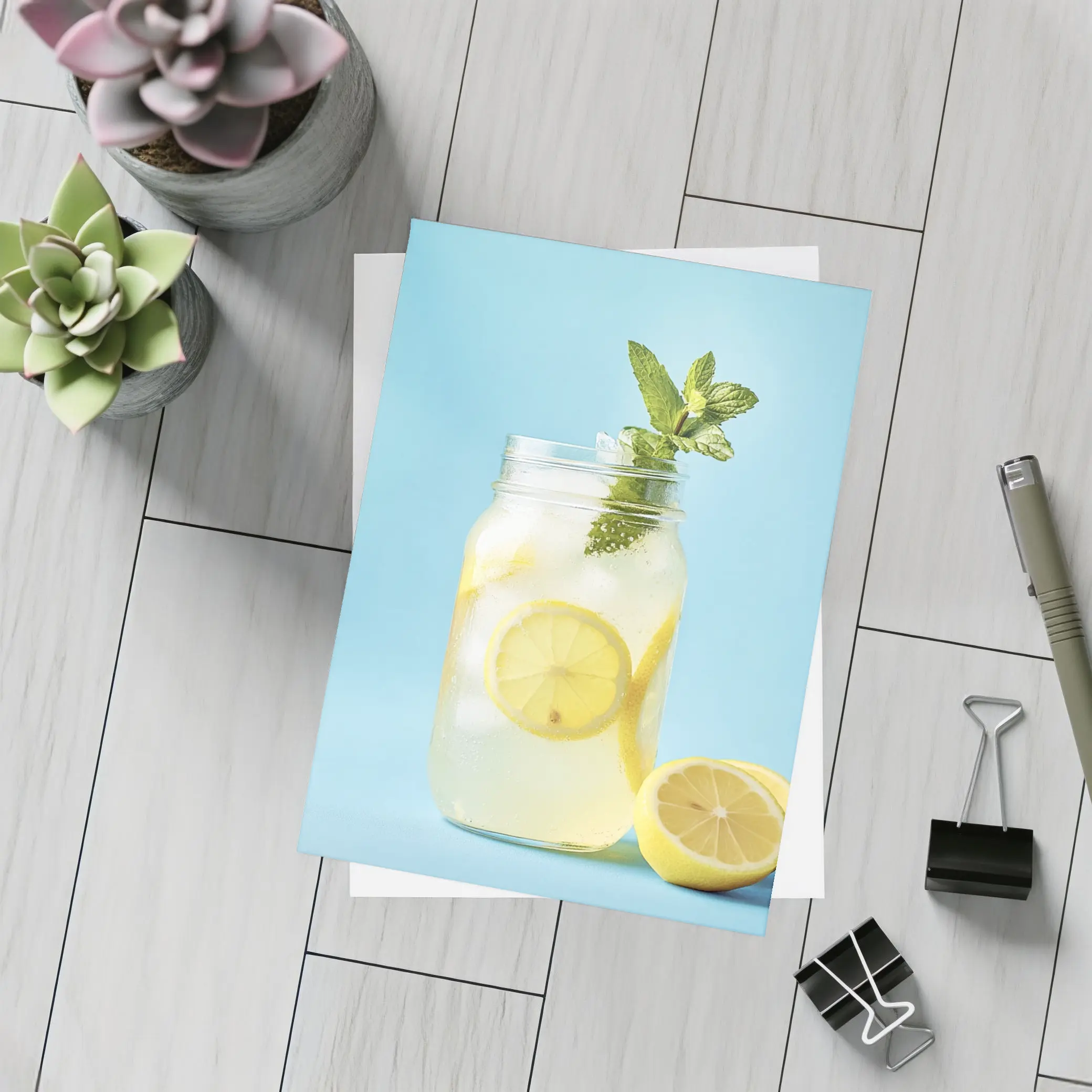 Lemonade Mason Jar Mint Blue Background – Postcards