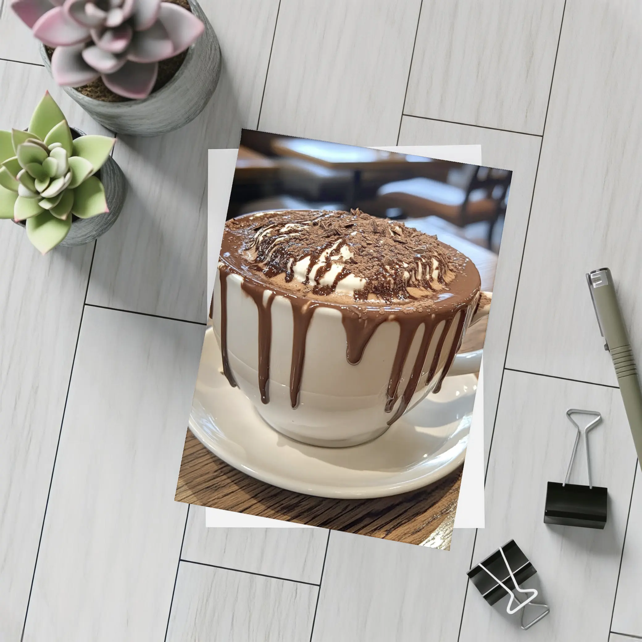 Hot Chocolate Dripping Cup Cafe Setting – Postcards