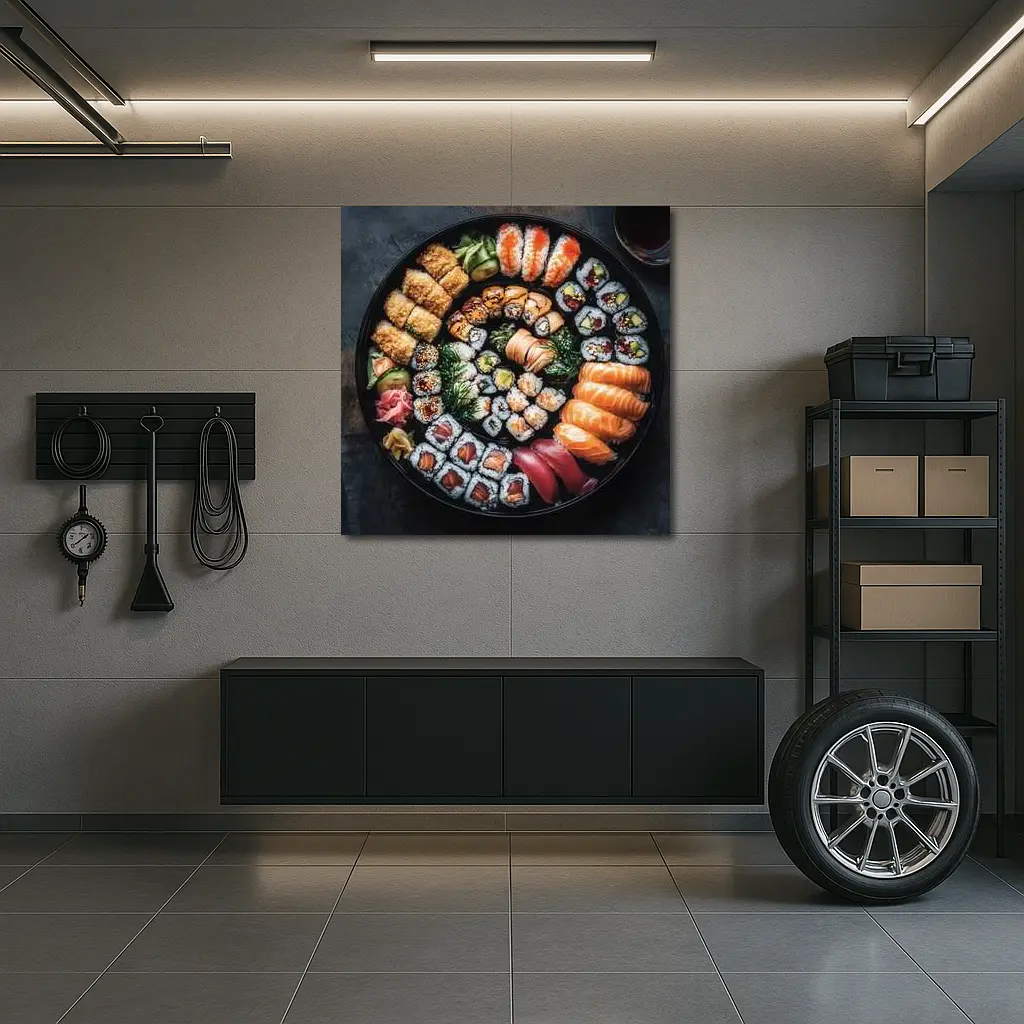Sushi Platter Spread on Dark Background – Wall Art