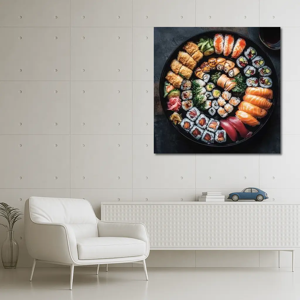 Sushi Platter Spread on Dark Background – Wall Art