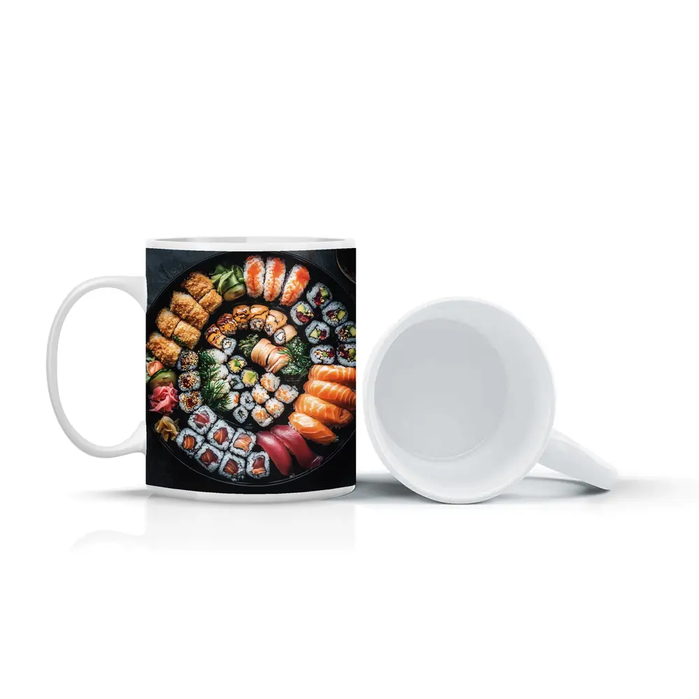 Sushi Platter Spread on Dark Background – Mugs