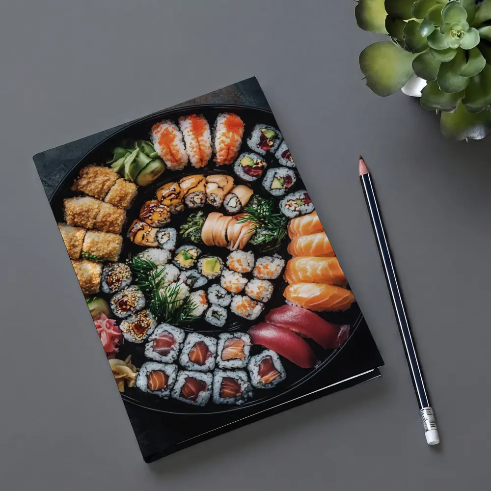 Sushi Platter Spread on Dark Background – Notebooks