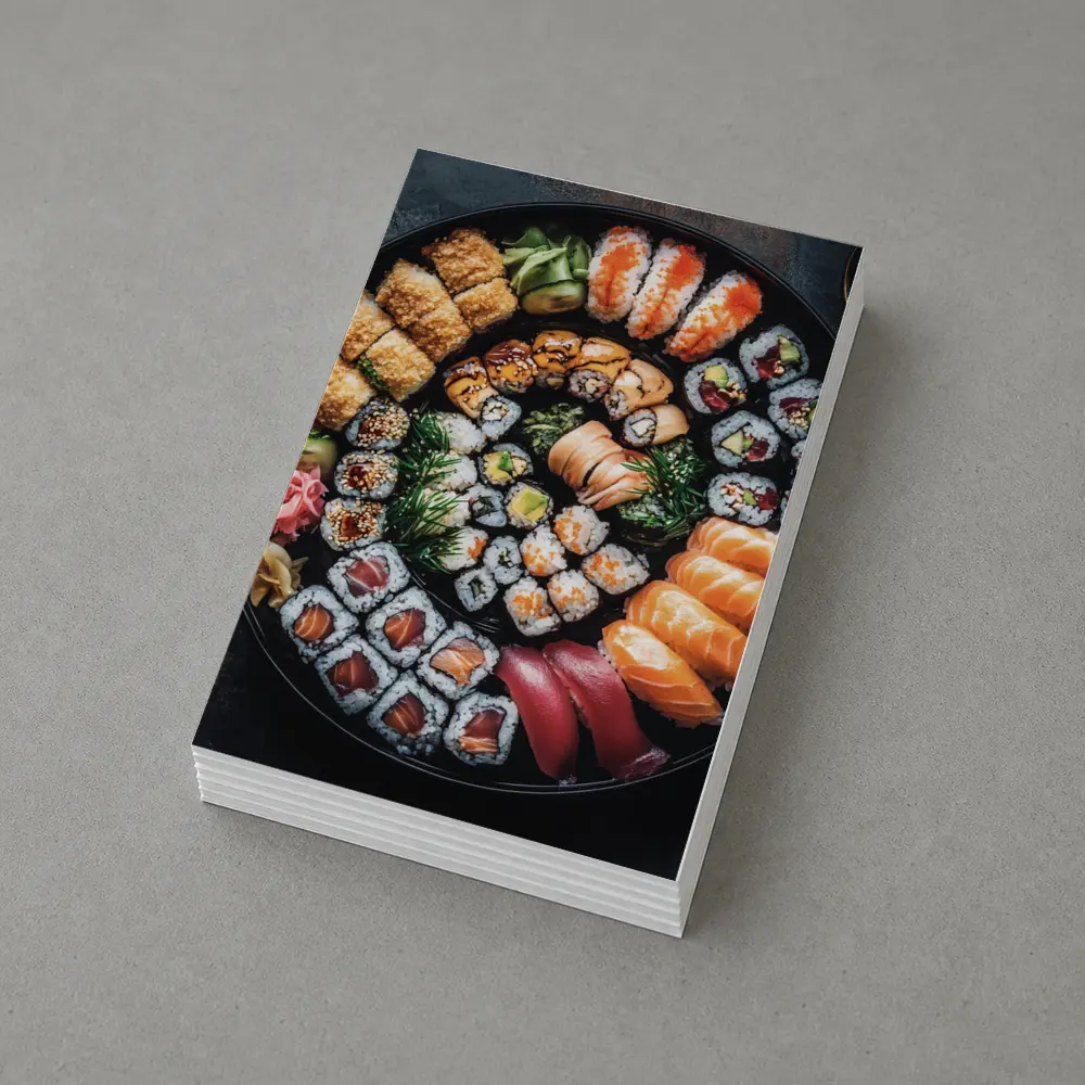 Sushi Platter Spread on Dark Background – Postcards