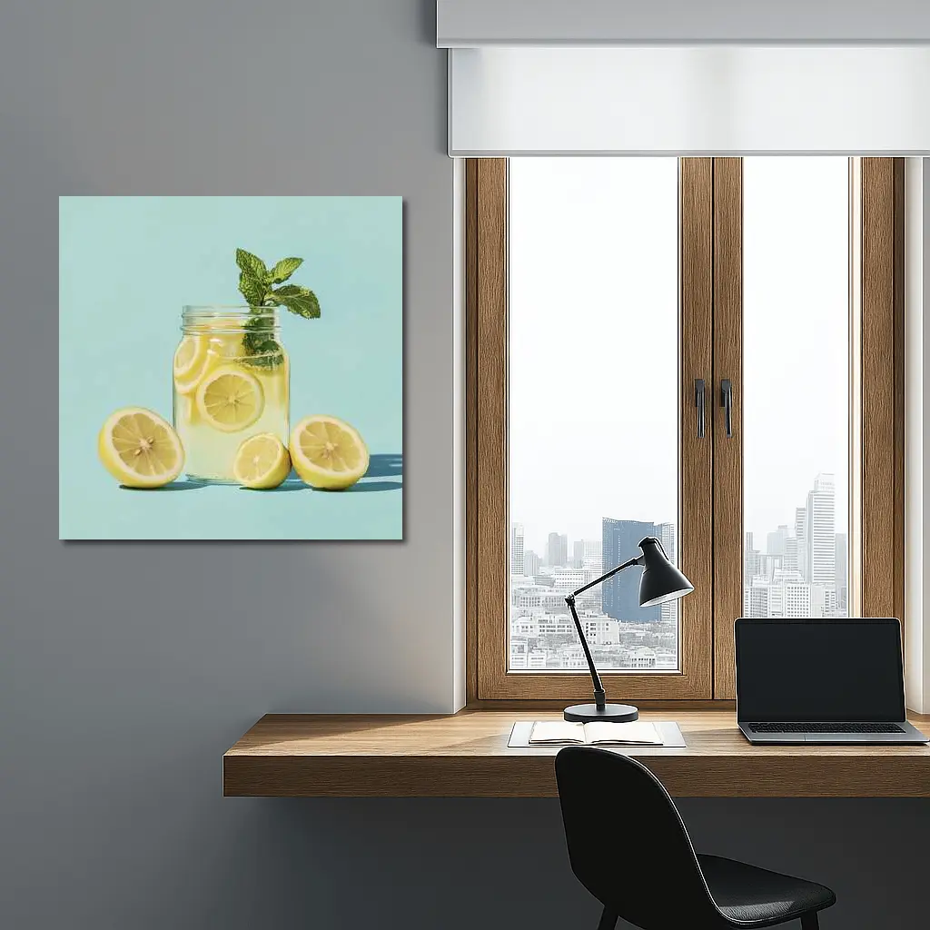 Lemon Mint Mason Jar Drink Blue Background – Wall Art