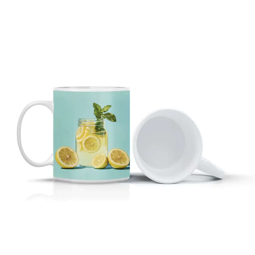 Lemon Mint Mason Jar Drink Blue Background – Mugs