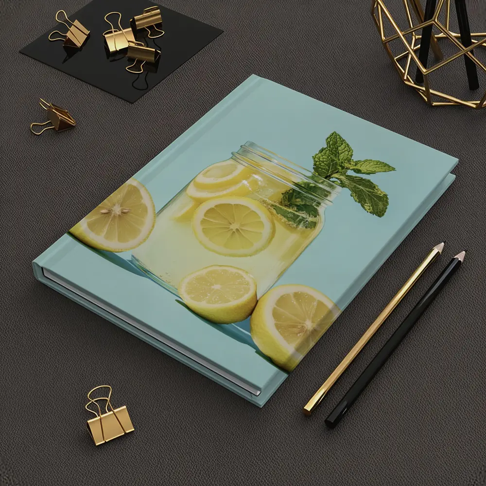 Lemon Mint Mason Jar Drink Blue Background – Notebooks