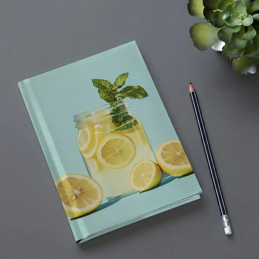 Lemon Mint Mason Jar Drink Blue Background – Notebooks