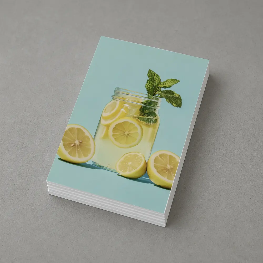 Lemon Mint Mason Jar Drink Blue Background – Postcards