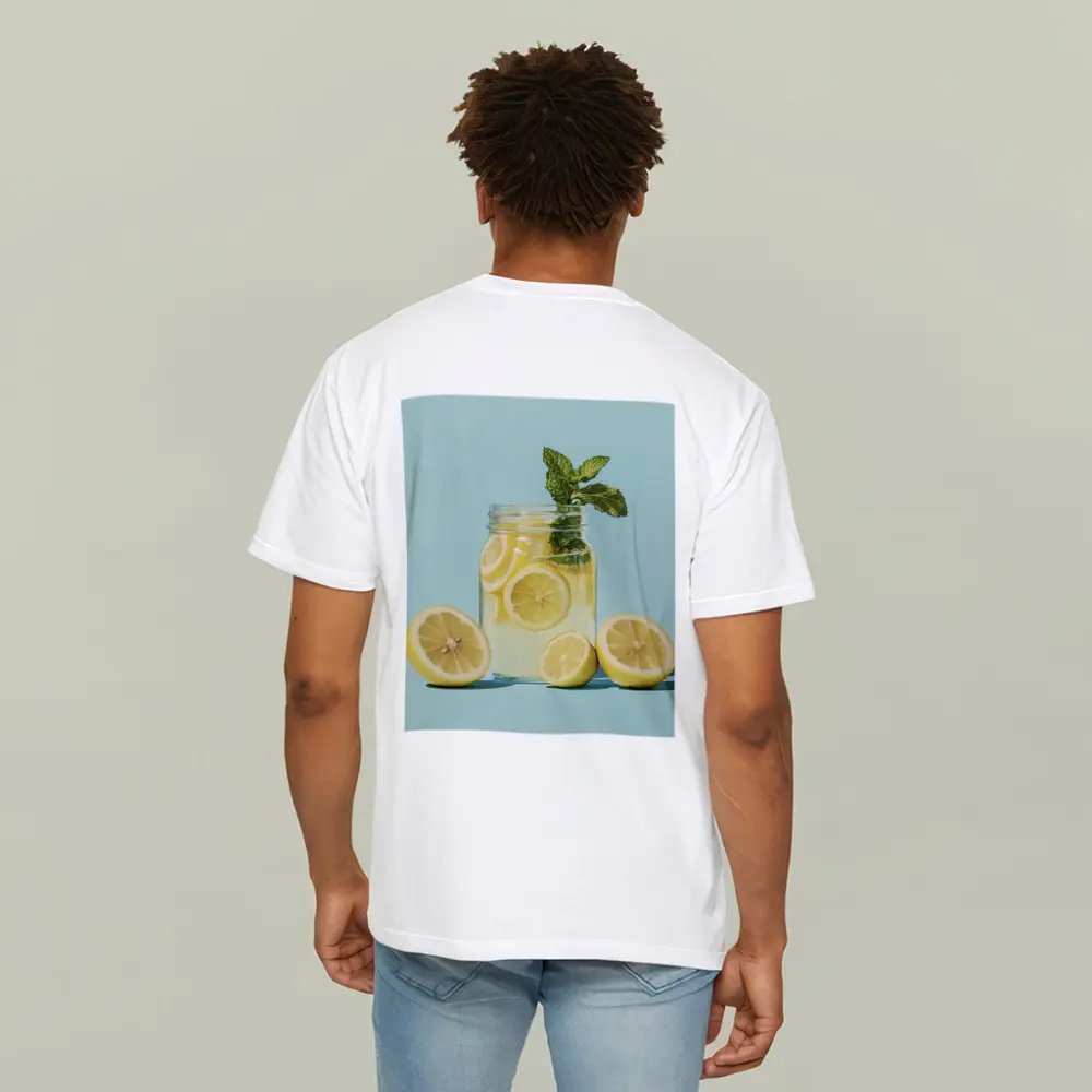 Lemon Mint Mason Jar Drink Blue Background – T-Shirts