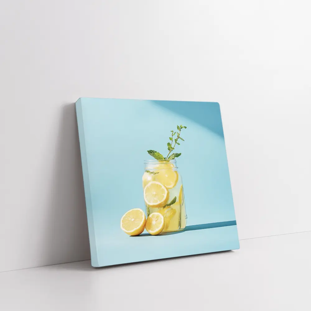 Lemon Mint Mason Jar Blue Background – Wall Art