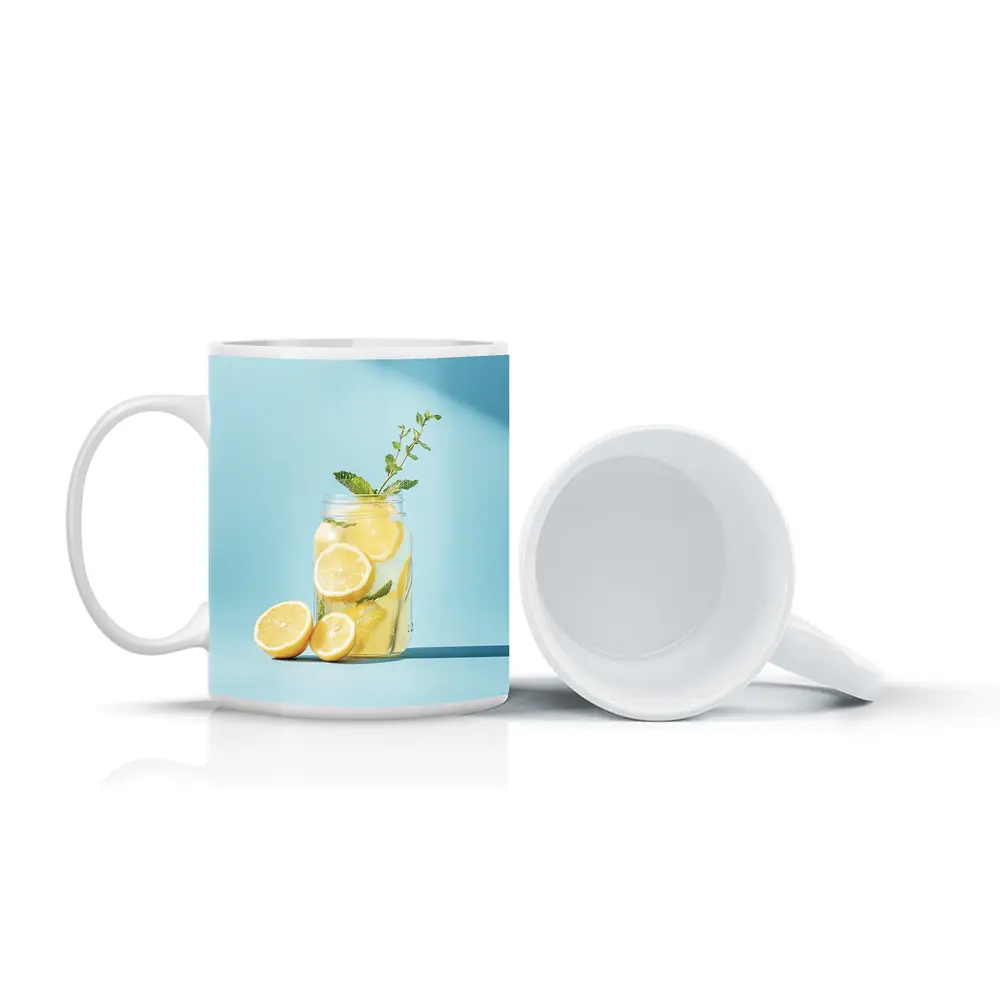 Lemon Mint Mason Jar Blue Background – Mugs
