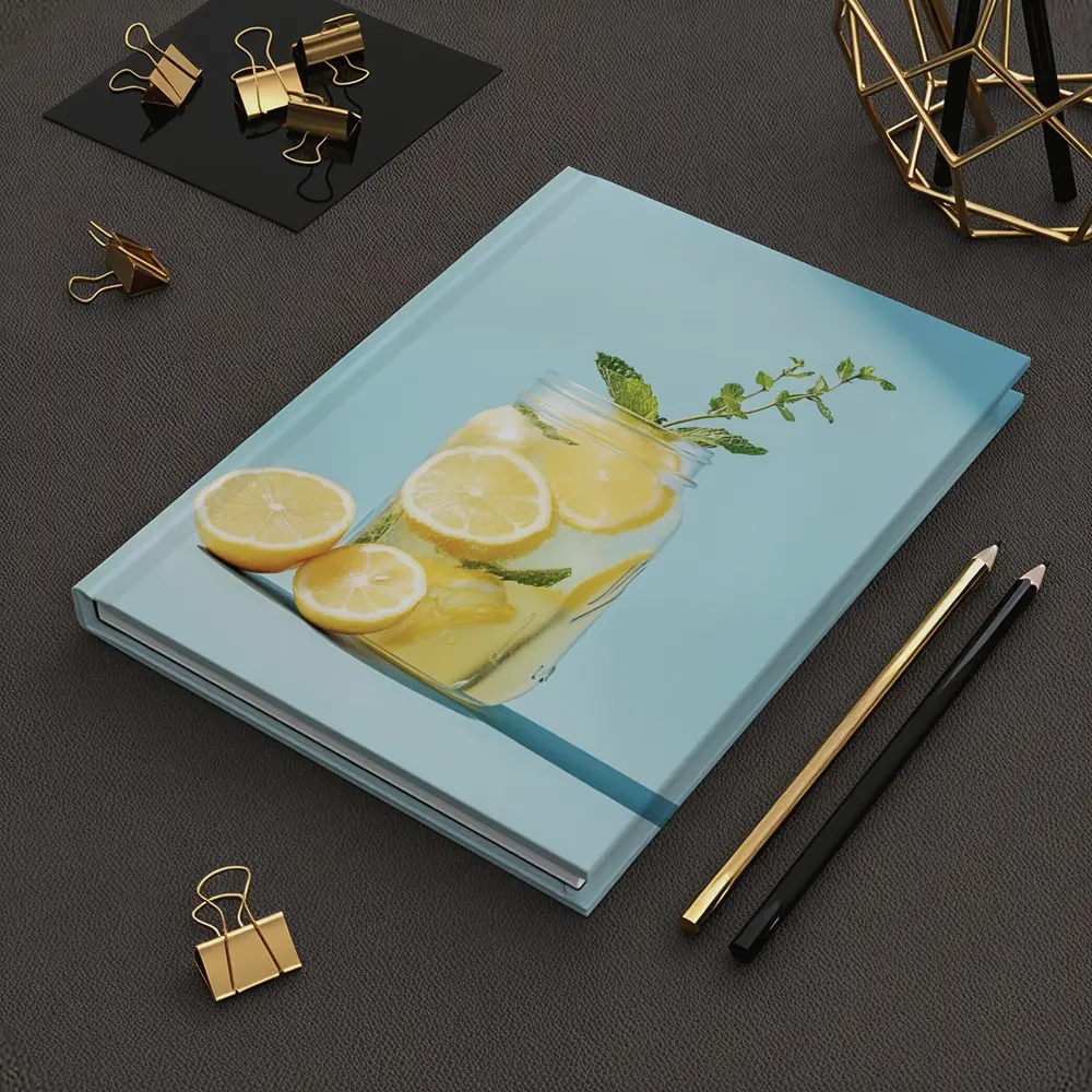 Lemon Mint Mason Jar Blue Background – Notebooks