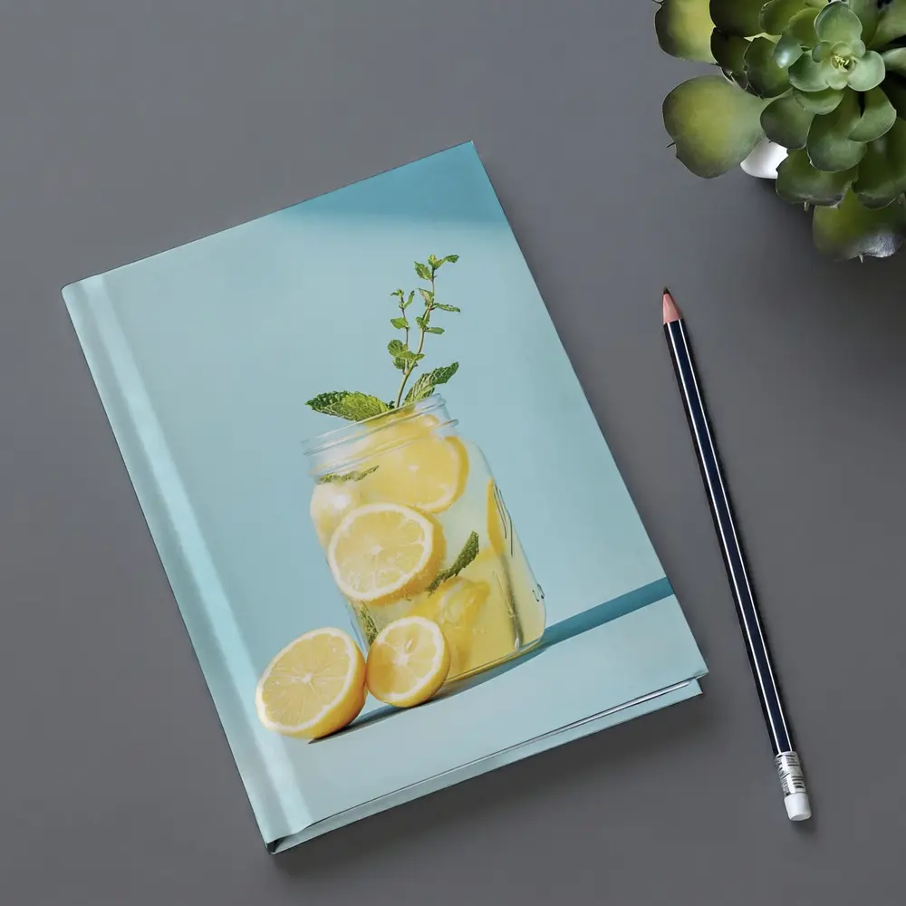 Lemon Mint Mason Jar Blue Background – Notebooks