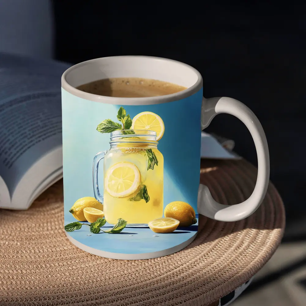 Lemonade Mason Jar Mint Blue Background – Mugs