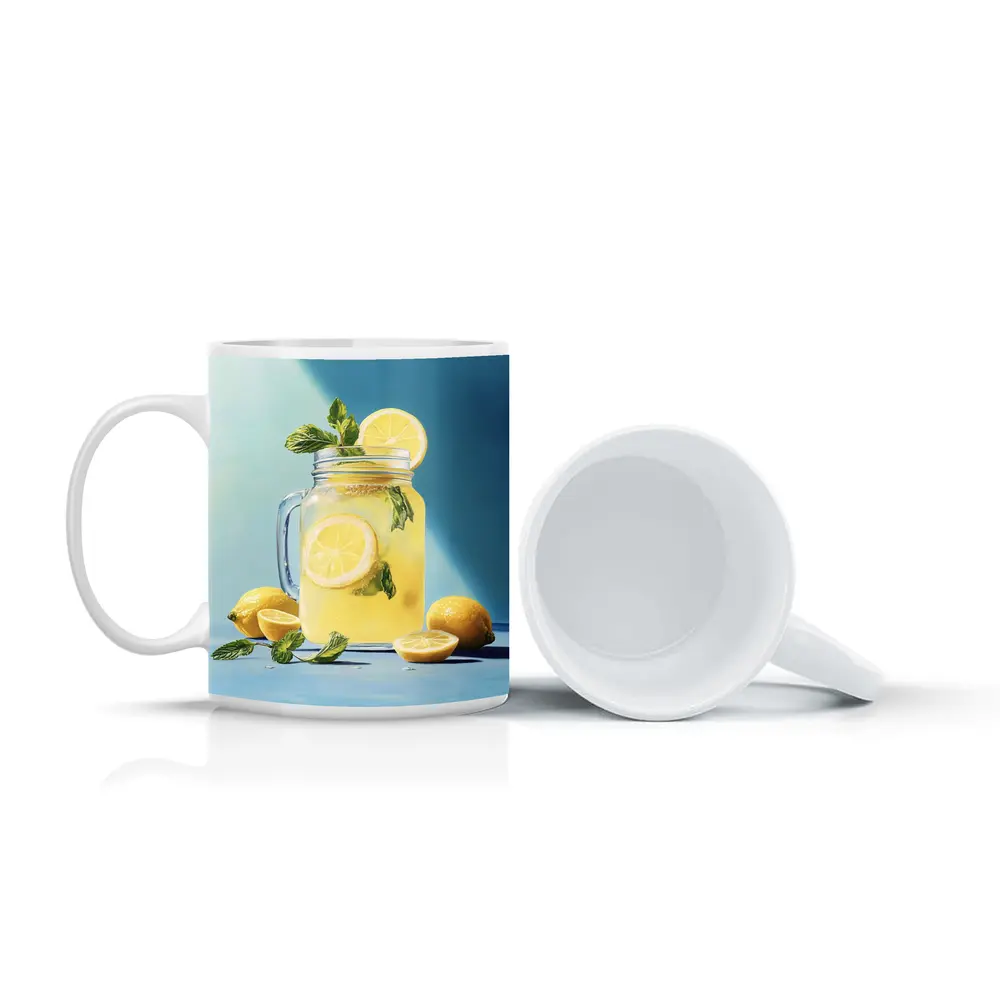 Lemonade Mason Jar Mint Blue Background – Mugs