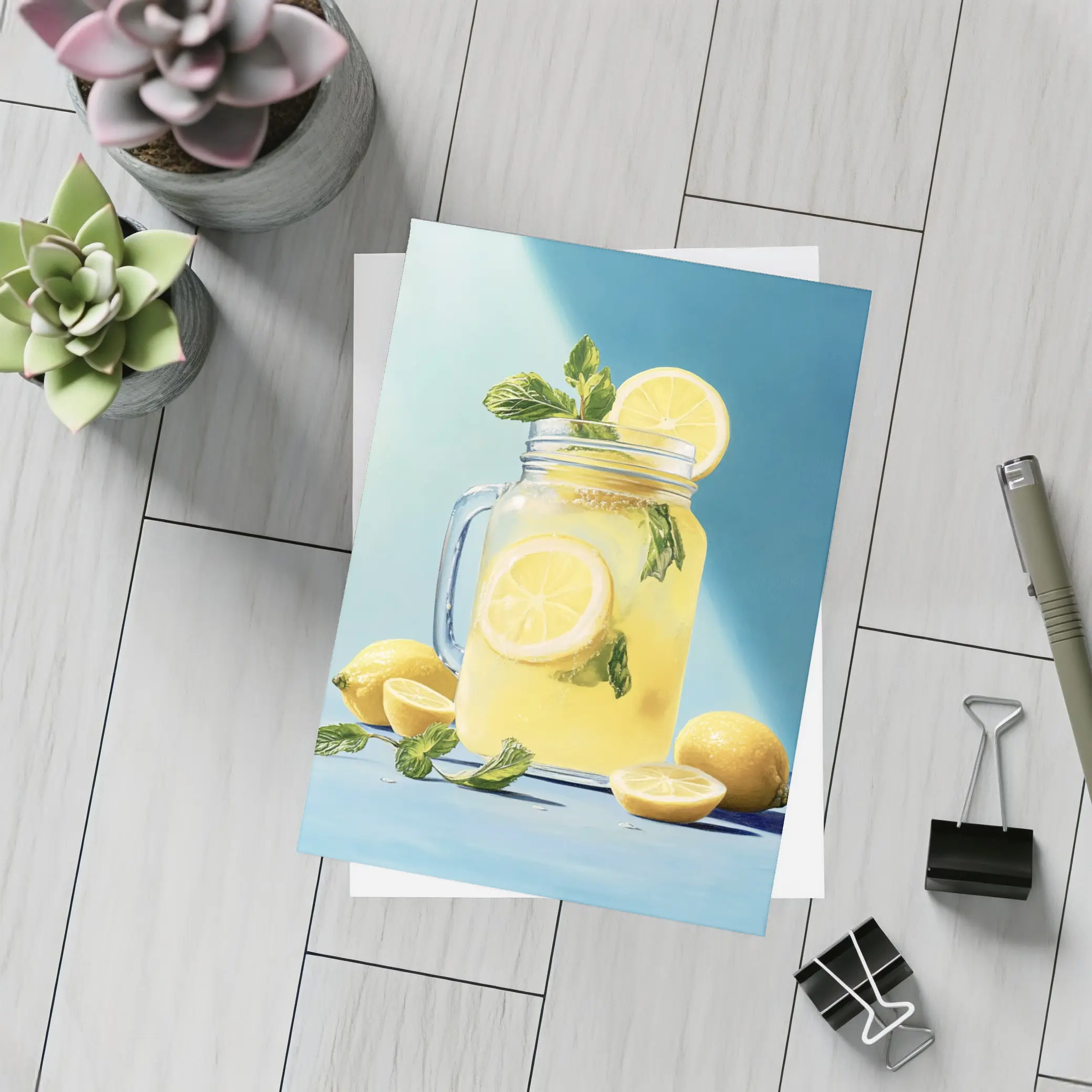 Lemonade Mason Jar Mint Blue Background – Postcards