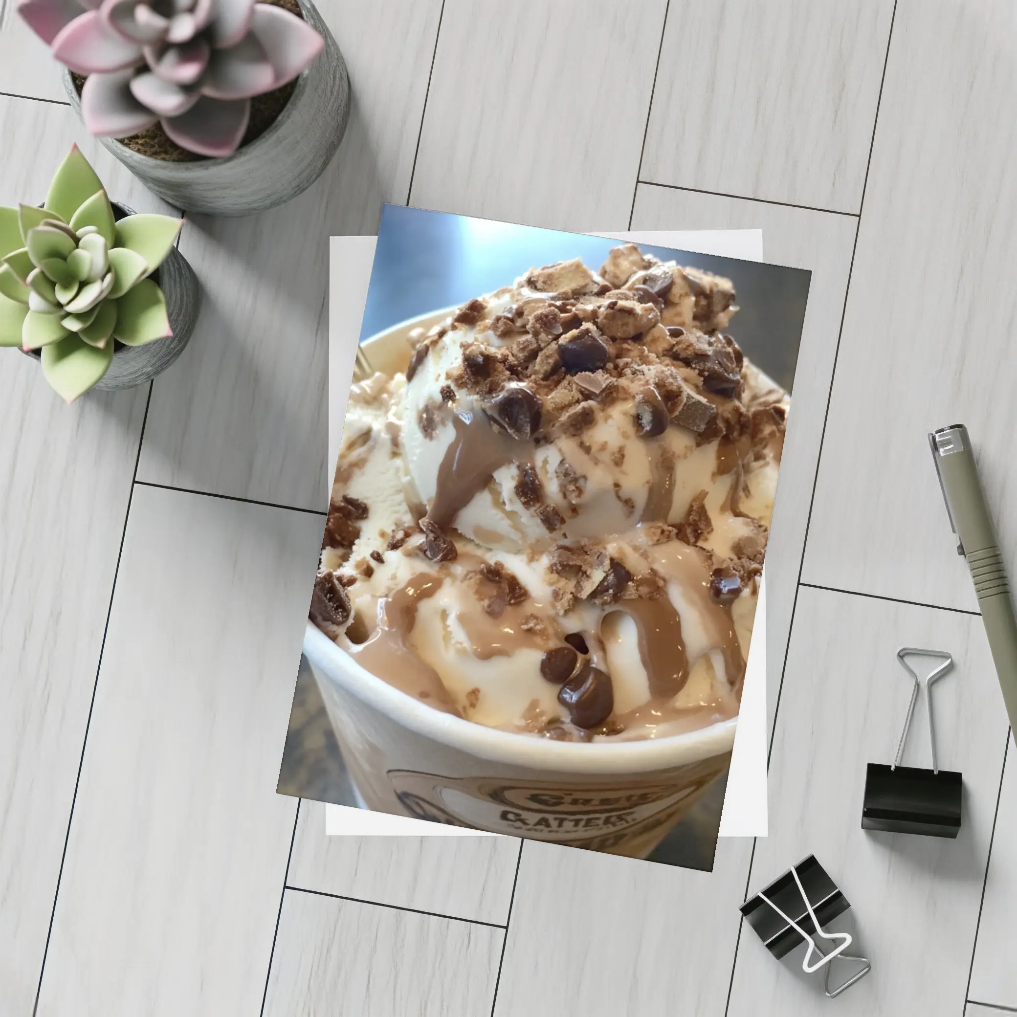 Ice Cream Cup Chocolate Sauce Candy Toppings – Postcards