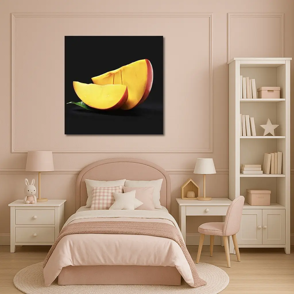 Fresh Mango Slices on Dark Background – Wall Art