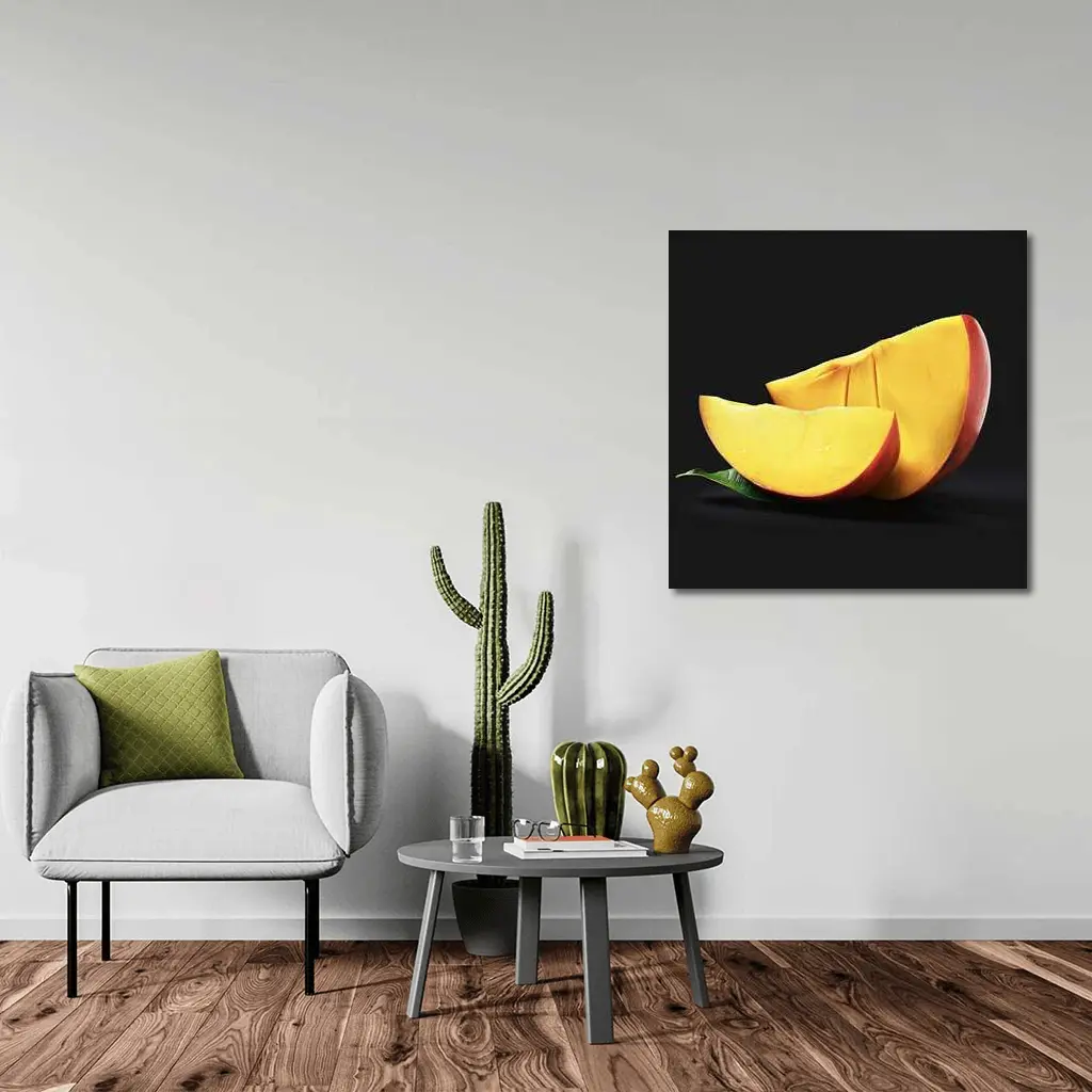 Fresh Mango Slices on Dark Background – Wall Art