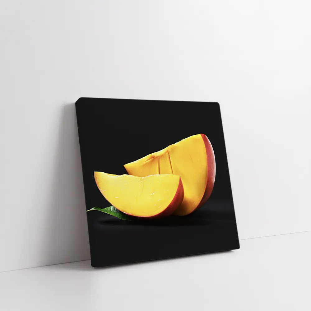 Fresh Mango Slices on Dark Background – Wall Art
